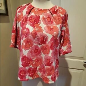 Joan Vass Floral Print Short-Sleeved Top